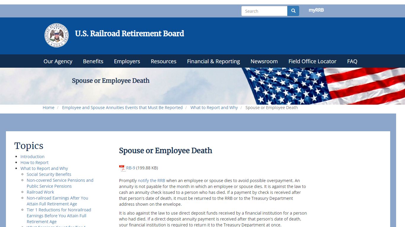 Spouse or Employee Death | RRB.Gov