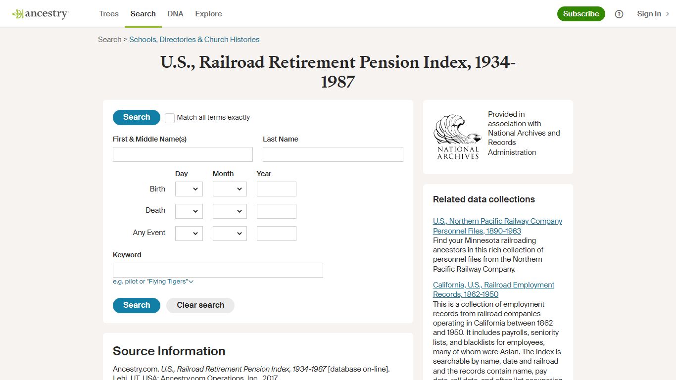 U.S., Railroad Retirement Pension Index, 1934-1987 - Ancestry