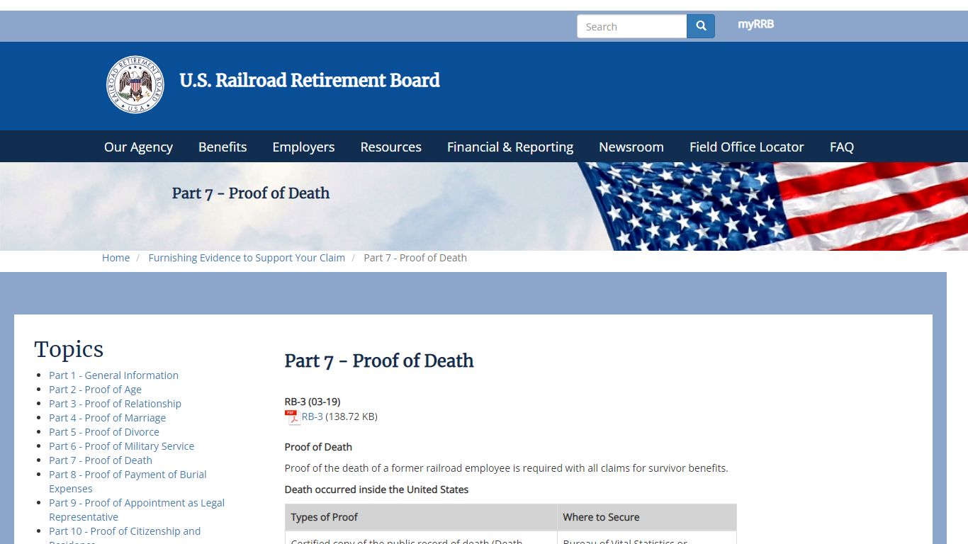 Part 7 - Proof of Death | RRB.Gov